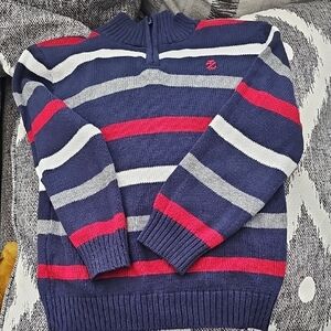 Izod Boys Navy and Red Striped Quarter Zip Sweater